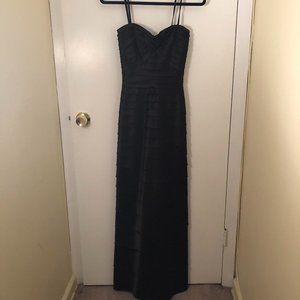 BCBGMazAzria Black Satin Strapless Gown 0